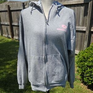 Mossy Oak Gray Hoodie with Pink Accents